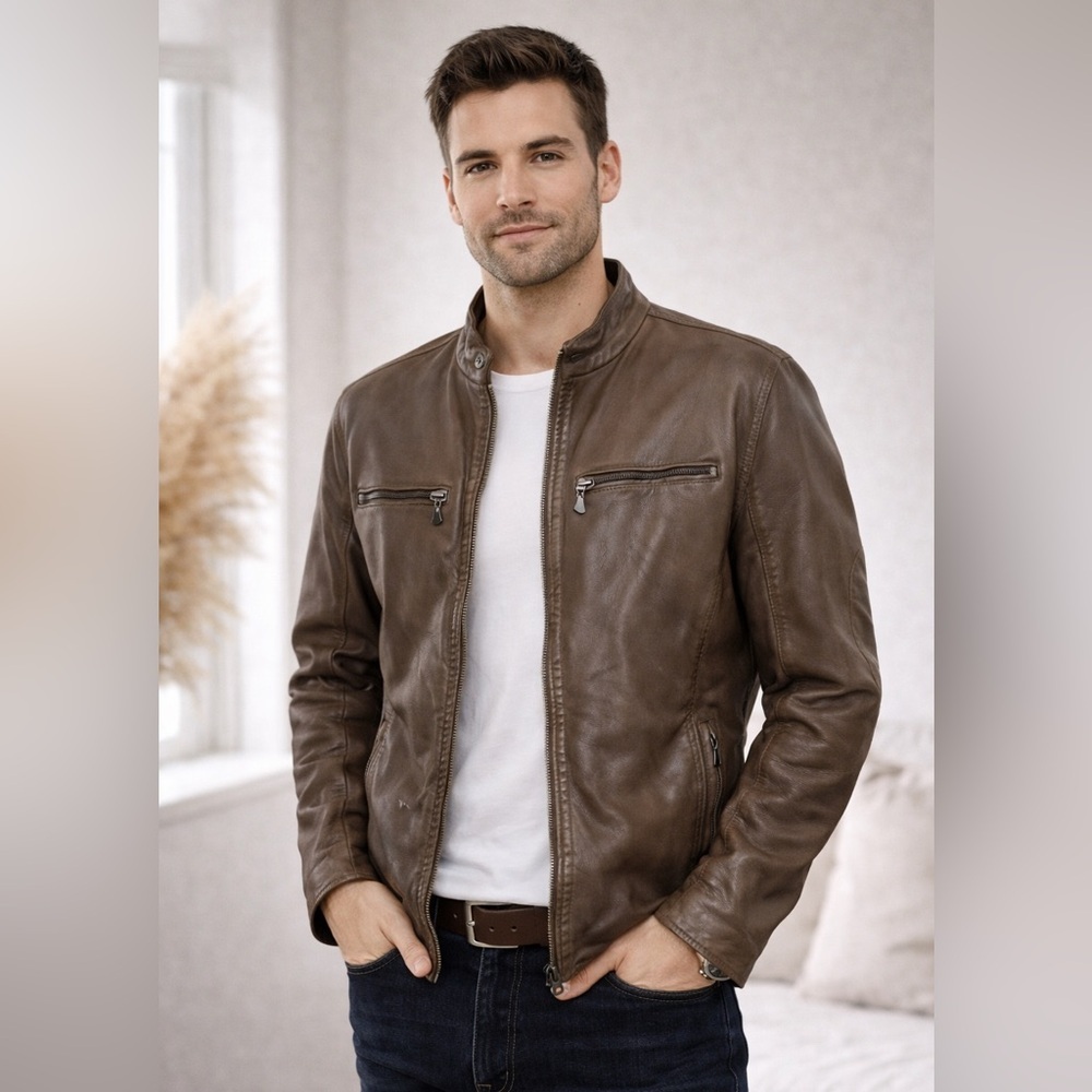 Pronto Uomo Brown Leather Jacket